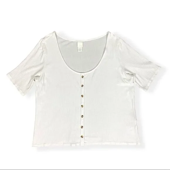 H&M Women's White Ribbed Crop Top w/ Buttons Size XXL - Picture 1 of 10